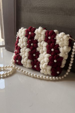 Crimson Daisy Crochet Clutch