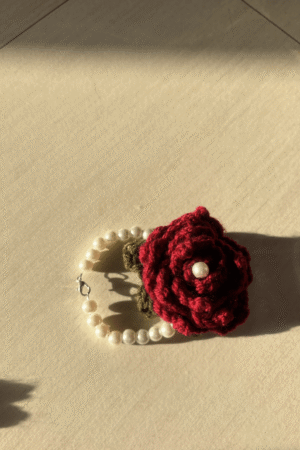 Crochet Pearl Rose Bracelet