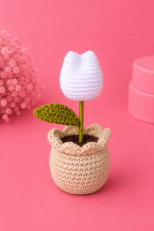 White Tulip Crochet Pot