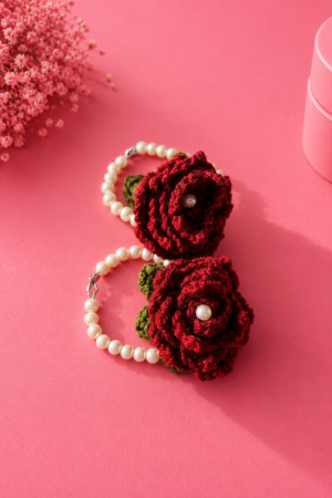 Crochet Pearl Rose Bracelet