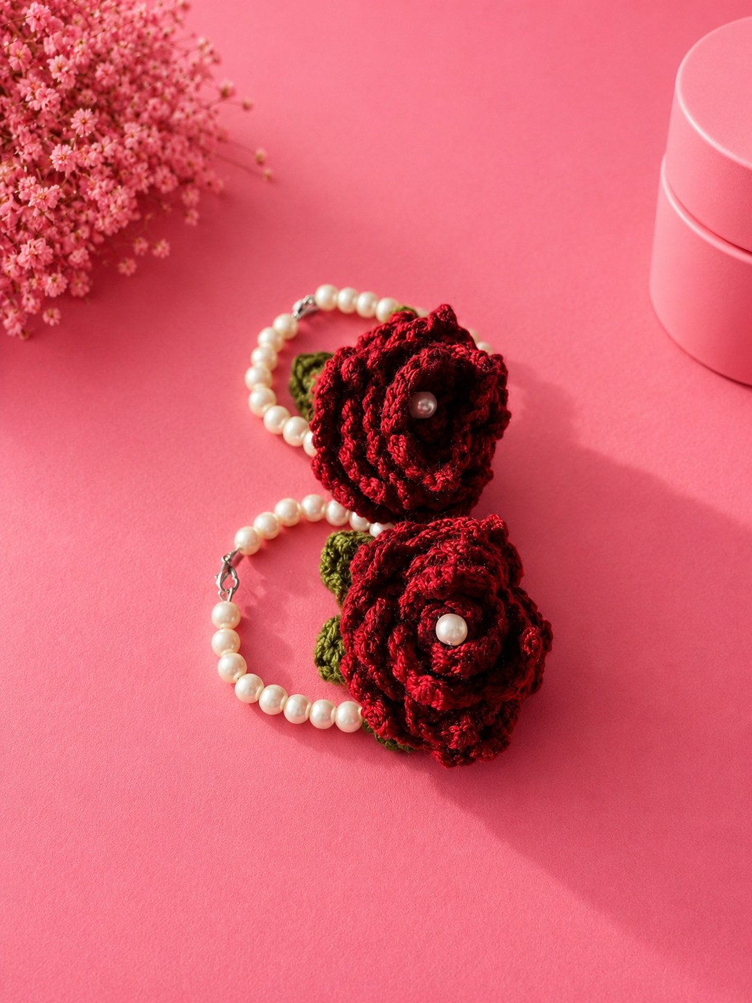 Crochet Pearl Rose Bracelet