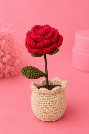 Crimson Rose Crochet Pot