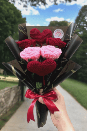Handmade Crochet Heart Rose Bouquet