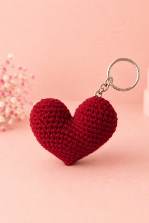 Crimson Heart Crochet Keychain