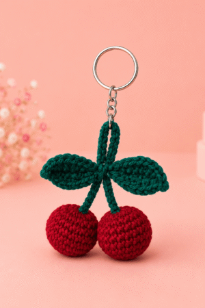 Cherry Blossom Crochet Keychain