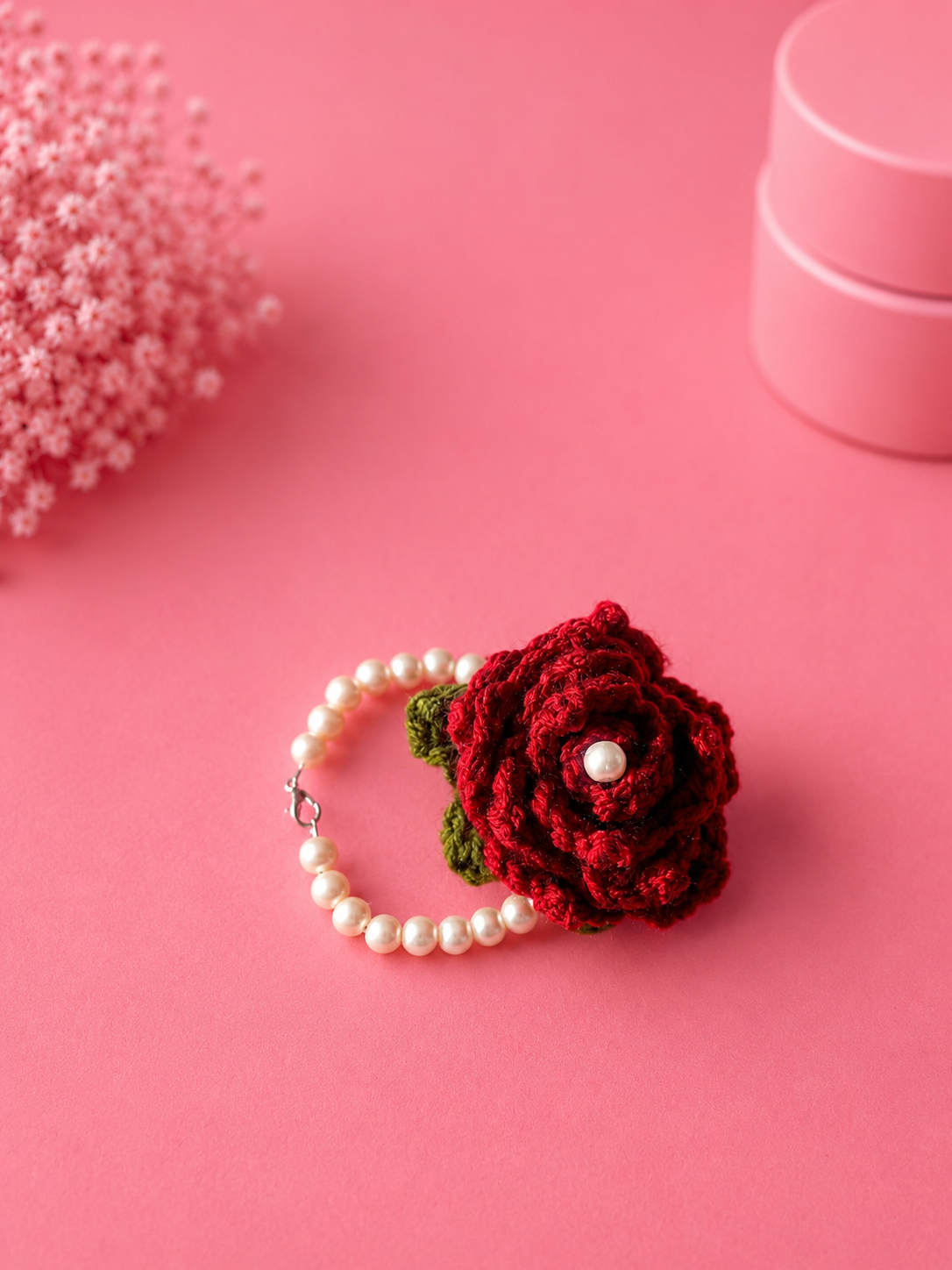 Crochet Pearl Rose Bracelet - Image 2