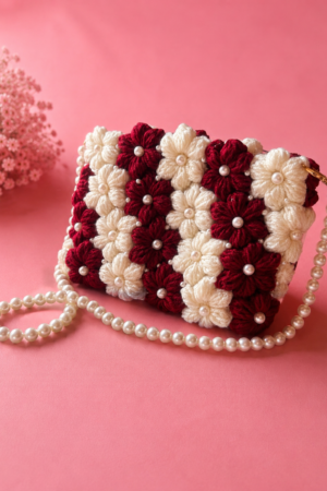 Maroon and white bag
